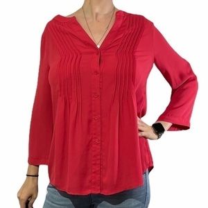 BCBG Red Long Sleeve Button Down Blouse Small